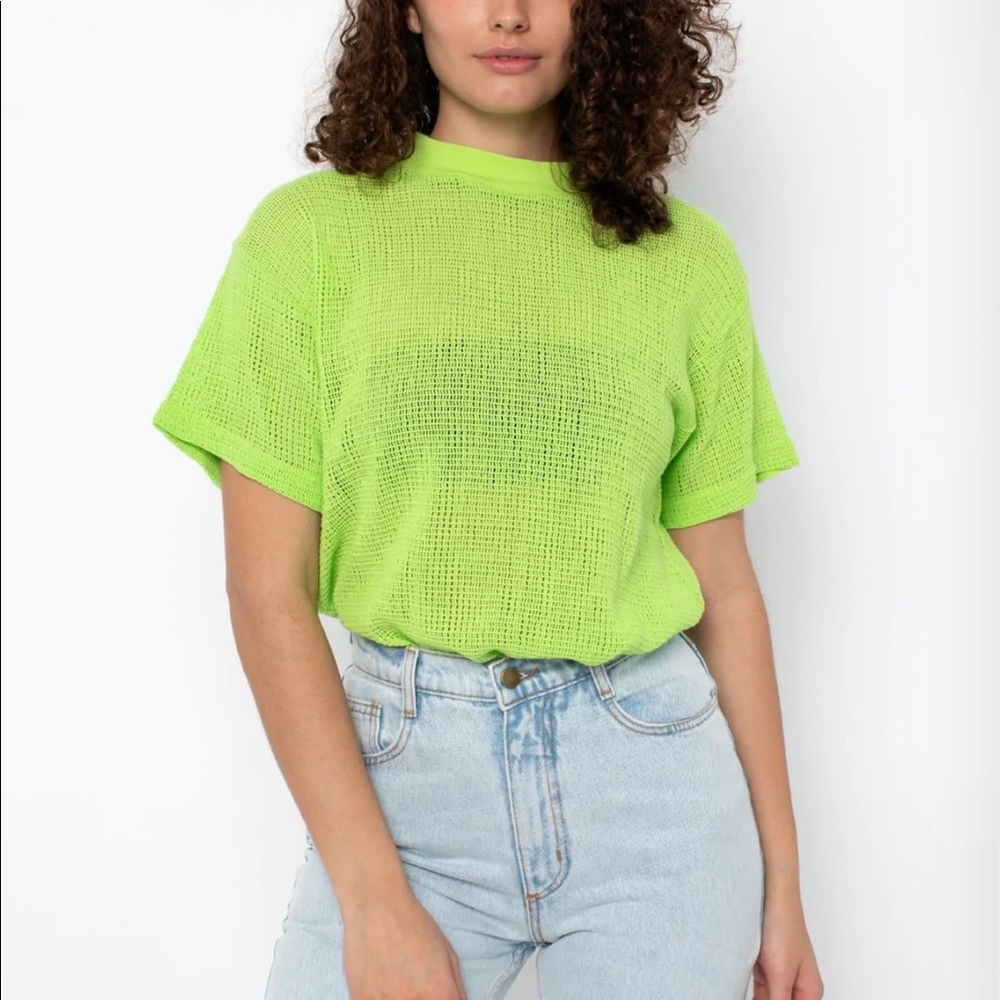NWOT Los Angeles Apparel cotton mock neck fishnet tee